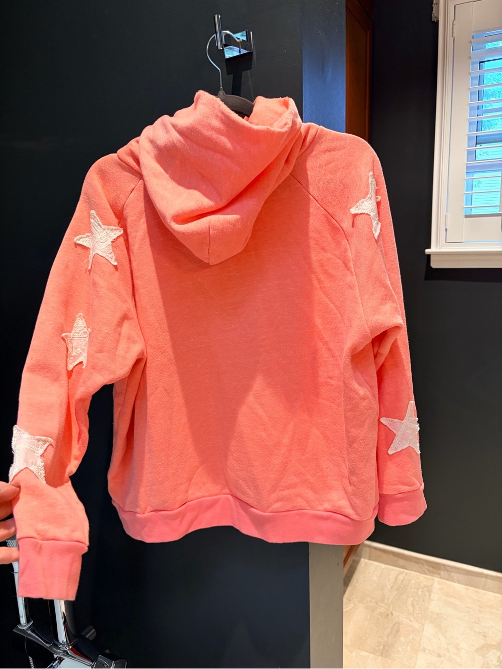 New Tricia Fix Coral Pink Star Applique Hoodie Size M
